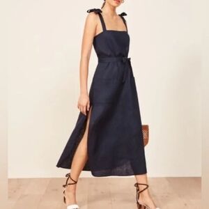 Reformation Elliot Navy Midi Dress with Tie Straps